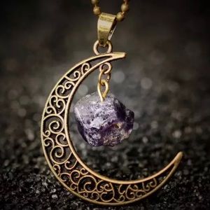 Crescent Moon Faux Amethyst Necklace